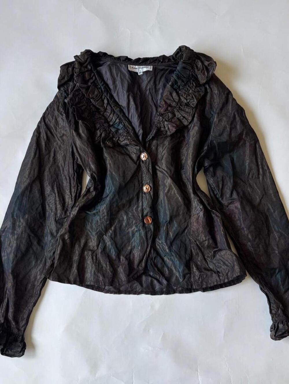 VTG ANNE FONTAINE CRINKLE METALLIC BUTTON UP